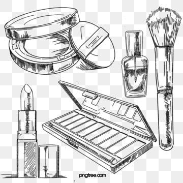 Drawing Makeup Products, Drawings Of Makeup Products, Makeup Palette Drawing, Lipstick Drawing Sketch, Makeup Brushes Drawing, Nails Drawing Sketch, Makeup Products Drawing, Makeup Drawing Illustration, Makeup Brush Drawing