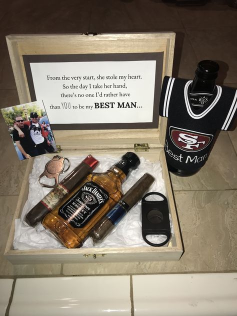 Best Man gift idea! Something we put together and will be given as a birthday gift Gift Ideas For Male Friend, Guy Best Friend Gifts, Easy Birthday Gifts, Best Gift For Husband, Handmade Gifts For Him, Handmade Gifts For Men, Handmade Gifts Diy, Handmade Birthday Gifts, Small Christmas Gifts