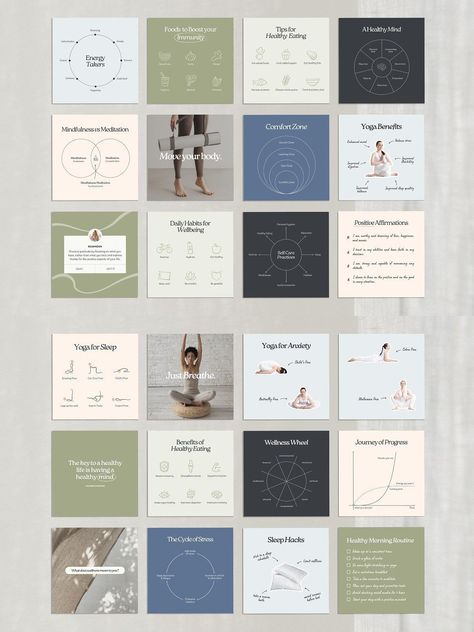 Wellness Coach Template - Canva - The Suppply Co Yoga Studio Social Media Content, Coaching Instagram Templates, Wellness Instagram Template, Health And Wellness Instagram Post Ideas, Wellness Social Media Posts, Therapy Instagram Feed, Wellness Social Media Design, Wellness Instagram Post Ideas, Infographic Design Instagram