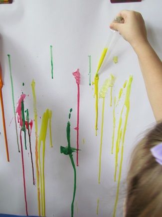 Painting With Pipettes, Preschool Easel Activities, Easel Painting Ideas, Gravity Painting, Drop Painting, Easel Ideas, Preschool Painting, Open Ended Art, Art Show Ideas