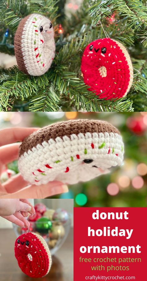 Christmas Orderments, Amigurumi Donut, Weaver Birds, Crocheted Christmas Ornaments, Cooking Crafts, Donut Ornament, Crochet Christmas Ornaments Free, Crochet Holiday, Nose Warmer