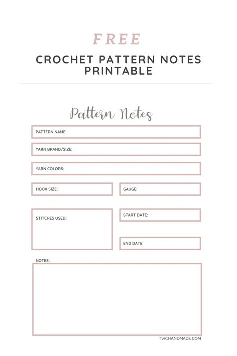 Crochet Pattern Notes-Free Printable - Tender Warm Creations Crochet Pattern Writing Template, Crochet Pattern Template, Crochet Printables, Crochet Sweater Free, Notes Printable, Writing Template, Crochet Humor, Notes Organization, Crochet Things