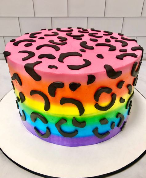 Neon Leopard Birthday Party, Rainbow Leopard Party, Rainbow Leopard Cake, Rainbow Cheetah Cake, Lisa Frank Cake Ideas, Lisa Frank Cake, Cheetah Birthday Cakes, Leopard Birthday Parties, Cheetah Birthday Party