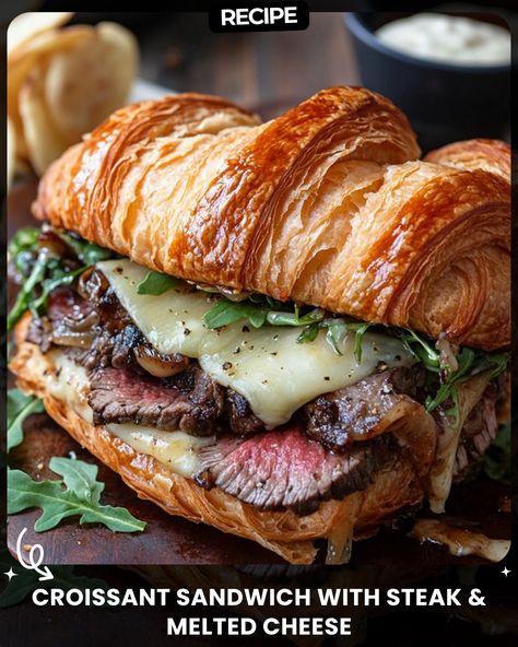 Croissant Sandwich with Steak & Melted Cheese