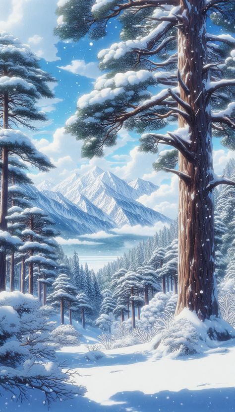 Get lost in the serene beauty of 'Snowy Solace', where winter's chill and natural wonder blend in harmony. #AnimeNatureWallpaper #4KAnime #WinterWonderland #SnowySolace #NatureEscape #CalmingAmbiance Anime Snow Aesthetic, Anime Winter Background, Winter Anime Aesthetic, Anime Winter Wallpaper, Winter Anime Wallpaper, Wallpaper Anime Hd, Anime Snow, Anime Winter, Dnd Inspiration