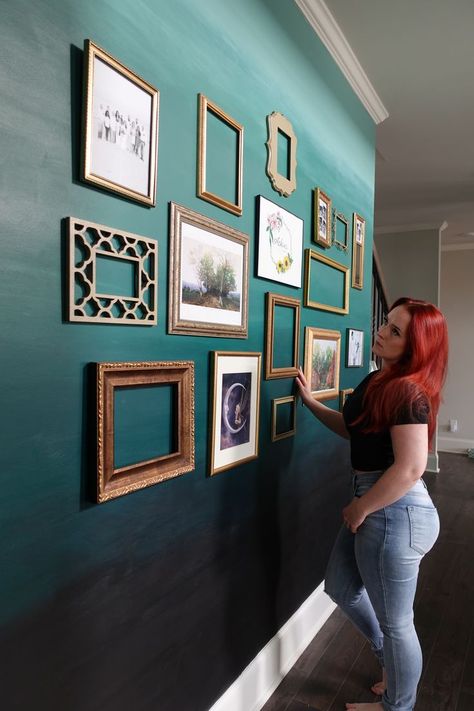 This is how I created my misty forest inspired ombre wall. #ombre #green #ombrewall #tutorial #painttutorial #ombretutorial #painting #sherwinwilliams #paint #howtopaint #howtodoanombrewall Ombré Wall, Ombre Green, Ombre Wall, Misty Forest, My Living Room, Green Ombre, Tips And Tricks, Gallery Wall, Forest