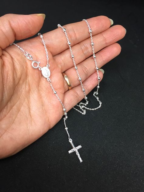 Silver Rosary Necklace For Men, Rosary Necklace Men, Silver Rosary Necklace, Silver Cross Rosary, Rosary Necklaces, Mens Rosary, Silver Rosary, Beaded Rosary, Crucifix Necklace