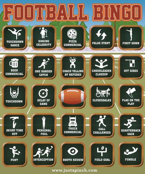 Football Bingo Football Locker Signs, Football Bingo, Super Bowl Activities, Super Bowl Bingo, Football Party Games, Football Fundraiser, Superbowl Party Games, Sandwich Vegetarian, Football Squares