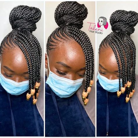 High Bun With Side Bangs, Cornrow Ponytail With Bangs, Bun With Side Bangs, Braided Hairstyles With Bangs, Braided High Bun, Kiddie Braids, Summer Protective Hairstyles, Braids And Bangs, Cornrow Ponytail Styles