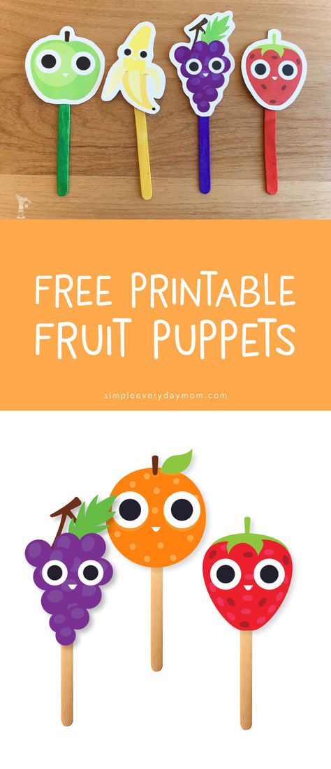 free printables for kids | printable puppets | fruit activity | creative play Nutrition Crafts For Kids, Fruit Activity, Printable Puppets, Fruit Activities, Free Printables For Kids, Fruit Crafts, Gym Nutrition, Gratis Printables, Nutrition Activities