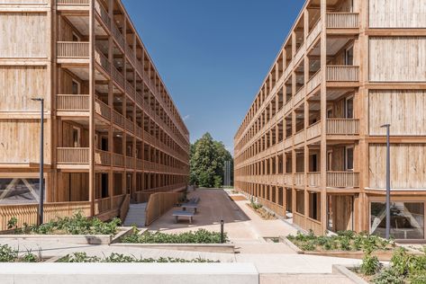 Gallery of Rigot Collective Dwelling Centre / acau architecture - 1 Architecture Module, Recycled Concrete, Timber Architecture, Timber Buildings, Viborg, Wood Architecture, Wood Building, Hotel Industry, Timber Structure