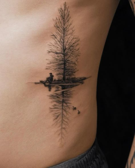 Bubba Tattoo, Tree Leg Tattoo, Tree Line Tattoo, Tree Tattoo Art, Perspective Tattoos, Reflection Tattoo, Tree Tattoo Forearm, Tree Sleeve Tattoo, Hair Piercing