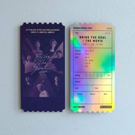 #BTS || Bring The Soul: The movie || Tickets for the movie in Korea 💜 Bts Concert Tickets, Soul Movie, Bts Tickets, Gfx Design, Ticket Design, K Wallpaper, Movie Tickets, Bts Merch, Movie Releases