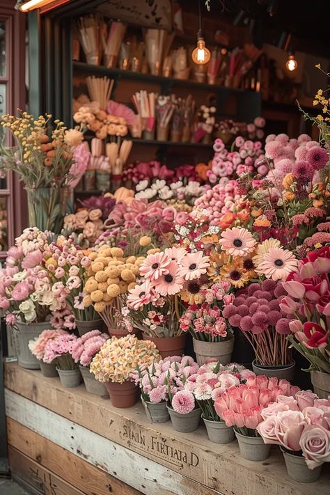 The image shows a flower shop with a variety of flowers in pots and vases. The flowers are mostly pink, white, and yellow, with some green and purple flowers as well ->> more details in ai-img-gen.com Flower Shop Signs, Lily Bloom Flower Shop, Flowers Shop Aesthetic, Floral Shop Aesthetic, Flower Store Aesthetic, Floral Shop Ideas, Coffee And Flower Shop, Flower Shop Ideas, Flower Shop Cafe