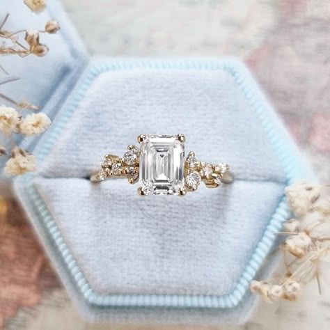 Twig Engagement Ring, Pretty Engagement Rings, Ring Cuts, Dream Rings, Cute Engagement Rings, Future Engagement Rings, Emerald Cut Engagement, Engagement Ring Ideas, Emerald Cut Moissanite