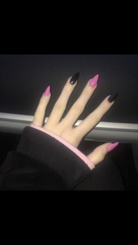 Black Goth Nails, Pink And Black Goth, Pink Goth, Goth Nails, Black Goth, Goth Makeup, Pink And Black, Black Nails, Nail Inspo