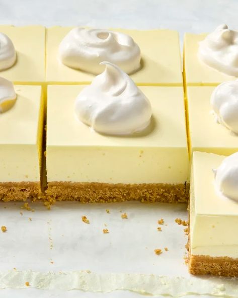 No-Bake Lemon Fluff Bars Recipe (Just 6 Ingredients) | The Kitchn Lemon Bars No Bake, Lemon No Bake Cheesecake, No Bake Lemon Cheesecake Bars, Lemon Meringue Bars, Lemon Fluff, Candy Cookies Recipes, Vanilla Desserts, No Bake Lemon, No Bake Lemon Cheesecake