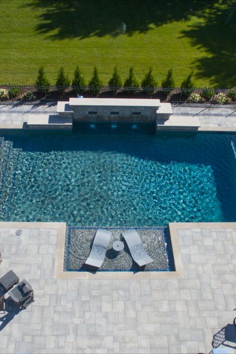 StoneScapes Regular Black | NPT Pool Finishes Pool With Tanning Ledge, Raised Pools, Tanning Ledge Pool, Inground Pool Designs, Rectangle Pool, Dream Backyard Pool, Black Pool, Outdoor Pool Area, Pools Backyard Inground