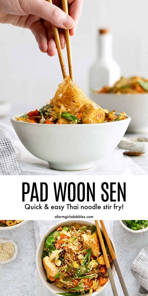 Bean Thread Noodles Recipes, Pad Woon Sen, Chicken Pad Thai Recipe, Stir Fry Glass Noodles, Glass Noodles Recipe, Mix Vegetable Recipe, Soy Glaze, Thai Stir Fry, Asian Noodle Dishes