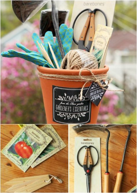 DIY Gardener’s Gift Basket Gardner Gifts, Hampers Ideas, Gardening Gift Set, Gardening Gift Baskets, Gifts For Gardeners, Boyfriend Gift Basket, Rope Projects, Garden Basket, Patrick Stewart