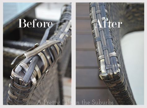 how to fix rattan furniture at A Pretty Life in the Suburbs Wicker Furniture Repair, Outdoor Rattan Furniture, Resin Wicker Furniture, Patio Furniture Makeover, Diy Shows, Rattan Outdoor Furniture, Furniture Fix, Modern Patio Furniture, Outdoor Wicker Furniture