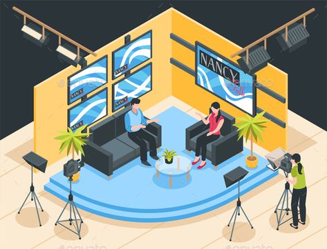 Studio Layout, Media Room Design, Tv Set Design, Home Studio Photography, 3d Isometric, Tv Talk Show, Tv Studio, Recording Studio Design, Podcast Studio