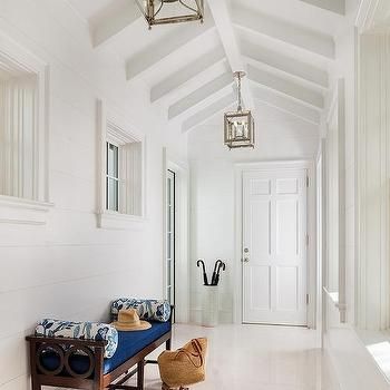 Entrance/foyer design, decor, photos, pictures, ideas, inspiration, paint colors and remodel - Page 7 White Plank Walls, Wall Trim Molding, Shiplap Trim, Barnwood Floors, White Hallway, Plank Ceiling, White Shiplap Wall, Blue Ceilings, White Tile Floor