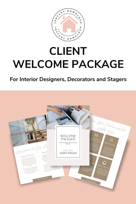 Welcome your new interior design client with a Welcome Package. This document outlines how you will work together and what they can expect from you. Document includes: -Company Introduction -Your Design Process -Meet the Team -Policies and Procedures -FAQ -How We Communicate -How To Prepare -Contact Information Interior Design Client Welcome Packet, Company Introduction Design, Client Welcome Packet, Jones Design Company, Welcome Package, Interior Design Template, Company Introduction, Welcome Packet, Healthy Communication