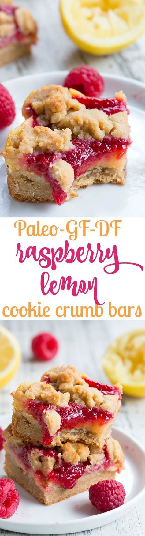 These paleo raspberry lemon bars are absolutely heaven! A lemon cookie crust is topped with creamy tart sweet lemon curd, homemade raspberry sauce and more cookie crumbles to top. Everything is baked to perfection and cut into bars for the ultimate des Raspberry Lemon Bars, Lemon Cookie, Cookie Crumble, Crumb Bars, Paleo Recipes Dessert, Paleo Baking, Paleo Sweets, Raspberry Sauce, Gateaux Cake