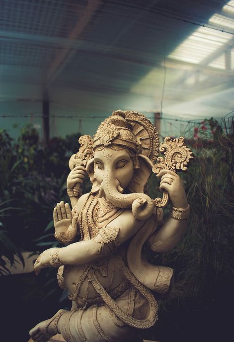 brown concrete Ganesha statue standing behind the plants, Ganesh concrete statur HD wallpaper Om Gam Ganapataye Namaha, Photos Of Ganesha, Yoga Images, Karma Yoga, India Images, Indian Pictures, Indian God, Ganesh Images, Ganesha Pictures