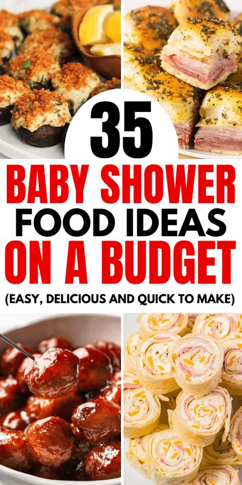 If you're looking for some easy baby shower food ideas on a budget, then this post is for you! Here you'll find 35 delicious baby shower recipes that anyone can make on the cheap. Easy Baby Shower Food, Fall Baby Shower Food, Baby Shower Food Easy, Baby Shower Foods, Baby Shower Food Menu, Baby Shower Lunch, Baby Shower Luncheon, Baby Shower Appetizers, Baby Shower Finger Foods