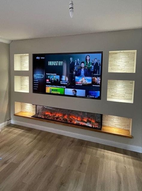 Niche Tv, Tv Lounge Design, Tv Wall Ideas, Feature Wall Living Room, Fireplace Tv Wall, Tv Room Design, Living Room Decor Fireplace, Living Room Design Inspiration, Tv Wall Design