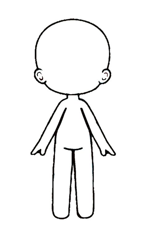 Chibi Drawing Template, Chibi Person Drawing, Drawing Doll Easy, How To Draw A Doll, Chibi Doll Drawing, Doll Body Drawing, Gacha Outline, Chibi Doll Base, Cute Body Drawing