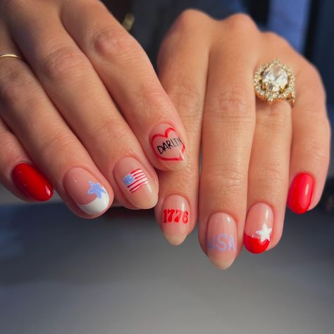 Another 4th set for your feed ⭐️🇺🇸❤️ Red is couth from @americancreator.tm - my fav true red and have been loving it for USA nails! Jamee came up with these nails! Inspo was pics from Pinterest!! Fourth Of July Neutral Nails, Nail Inspo July 2024, Cherry Fourth Of July Nails, Rth Of July Nails, Usa Nails, 4thnof July Nails, 4th Of July Nails, July Nails, True Red