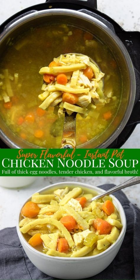 Instant Pot Chicken Noodle Soup, Instant Pot Chicken Noodle, Flavored Chicken, Chicken Noodle Soup Recipe, Chicken Noodle Soup Easy, Noodle Soup Recipe, Instant Pot Soup Recipes, Pressure Cooker Chicken, Homemade Noodles