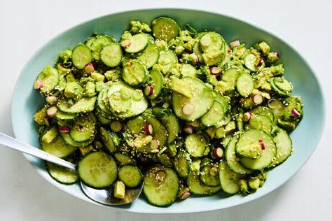 Cucumber And Avocado Salad, Cold Soba, Cucumber Avocado Salad, Avocado Salad Recipes, Cucumber Avocado, Nyt Cooking, English Cucumber, Toasted Sesame Seeds, Salad Bar