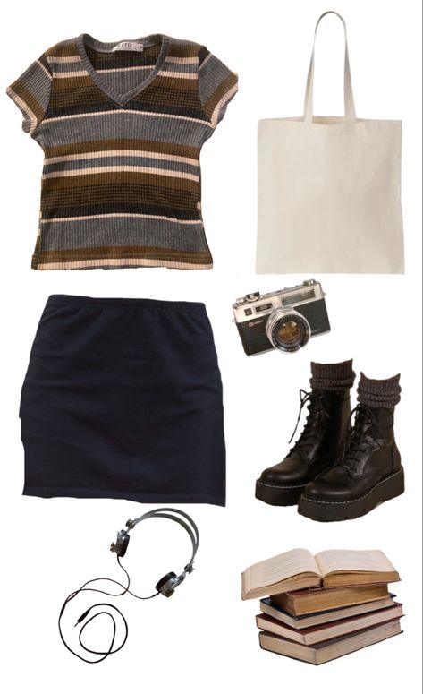 downtown girl aesthetic gilmore girls outfits gilmore girls aesthetic gilmore girls outfits gilmore girls fall aesthetic gilmore girls fall rory brown blue 90s doc martens miniskirt tote bag headphones books Gilmore Girls Fits Aesthetic, 90s Fashion Mini Skirt, Early 2000s Fashion Rory Gilmore, 90s Cool Girl Aesthetic Outfits, Rory Gilmore Png Clothes, Gilmore Girl Fall Outfits, Rory Gilmore Fashion Aesthetic, Rory Gilmore Doc Martens, Fall Aesthetic Wardrobe