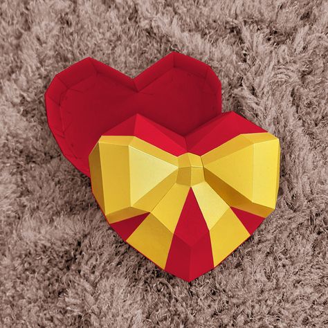 3d papercraft heart-shaped gift box DIY template pattern low poly heart valentine day Heart Box Template, Heart Shapes Template, Heart Diy, Heart Printable, 3d Heart, Heart Shape Box, Gift Box Template, Heart Box, Papercraft Templates