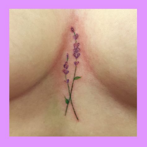 Colorful Sternum Tattoo, Lavender Sternum Tattoo, Small Tattoo Between Breast, Sternum Tattoo Plus Size Women, Tattooed Plus Size Women, Violet Flower Tattoos, Tattoo Ribs, Violet Tattoo, Think Tattoo