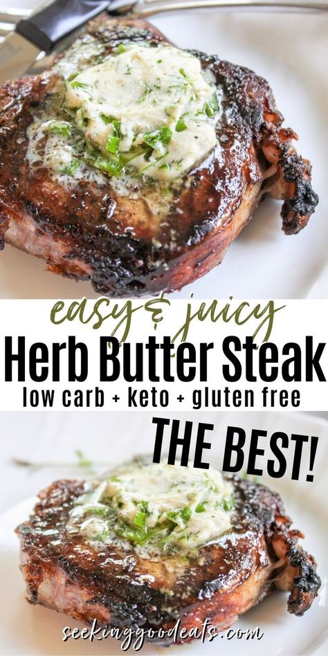 Keto Steak Sauce Low Carb, Grilled Steaks On Grill, Low Carb Steak Dinner, Juicy Steak Recipe, Steak On Gas Grill, September Meals, Grilled Steak Recipe, Herb Butter For Steak, Steak Ideas