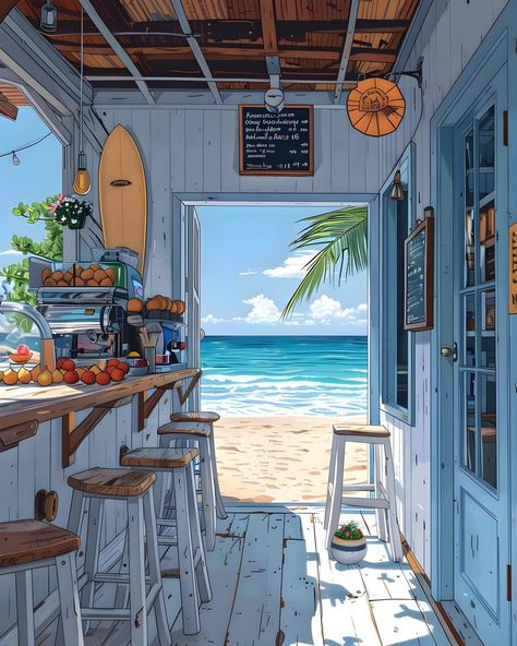 Beach House Drawing, Place Aesthetic, Aesthetic Architecture, Dreamy Artwork, Surf Shack, Pop Art Wallpaper, المملكة العربية السعودية, Happy Paintings, Cool Wallpapers Art