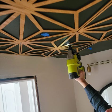 How to Install Decorative Wood Fretwork Panels • Refresh Living Diy Art Deco, Diy Remodeling, Art Deco Ideas, Painting Wood Paneling, Art Deco Ceiling, Wall Paneling Diy, Faux Shiplap, Ceiling Design Living Room, Bathroom Ceiling