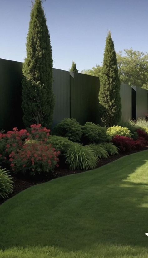 Perimeter Yard Landscaping, Live Fence Ideas Yard Privacy, Garden Along Fence Line, Narrow Garden Bed, Property Line Landscaping, Privacy Landscaping Between Houses, Full Sun Landscaping Ideas, Front Yard Privacy Landscaping, Fence Line Landscaping Ideas