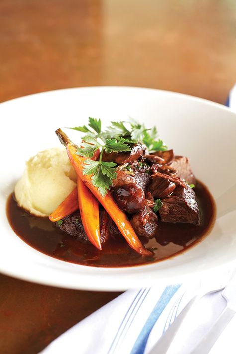 short rib bourguignon Food Presentation Plates, Denver Food, Denver Restaurants, Gourmet Food Plating, Creamy Polenta, Bistro Food, Gourmet Dinner, Fine Dining Recipes, Short Rib