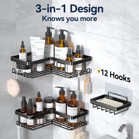 Stainless Steel
🚿Space-Saving L-Shaped Design: This “L” Shape of the corner shower caddy is designed for making full use of corner space. With the large-area adhesive, the capacity of the corner shower caddy is up to 40 lbs, which is equal to 19 bottles of 34oz shampoo/shower gel/body lotion weight. Note: This shower caddy fits 90 degrees wall corner, not suitable for rounded or curved corner space. Bathroom Shower Organization, Corner Shower Caddy, Shower Rack, Shower Storage, Shower Organization, Wall Mount Rack, Steel Bathroom, Stainless Steel Bathroom, Shower Shelves