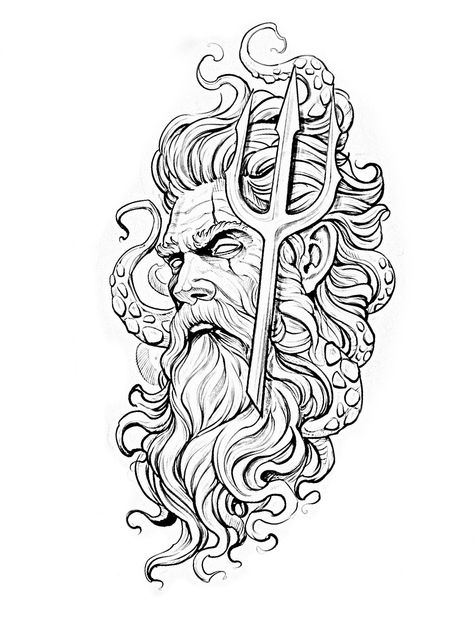 #CoolTattoos #TattooArt #InkMaster #TattooDesigns #InkedUp #TattooLovers #InkInspiration #TattooIdeas #CreativeInk #TattooStyle Posiden Drawing, Poseidon Drawing Art, Poseidon Tattoo Stencil, Greek Drawings Mythology, Posiden Tattoo Design, Greek Mythology Drawings, Greek Mythology Tattoo Ideas, Poseidon Tattoo Design, Poseidon Tattoos