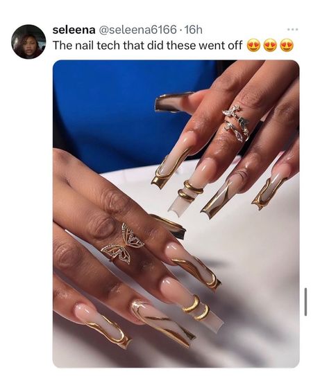 Gold Chrome Nails, Golden Nails, Chrome Nails Designs, Edgy Nails, Dope Nail Designs, Acrylic Nails Coffin Pink, Long Square Acrylic Nails, Unique Acrylic Nails, Silver Nails