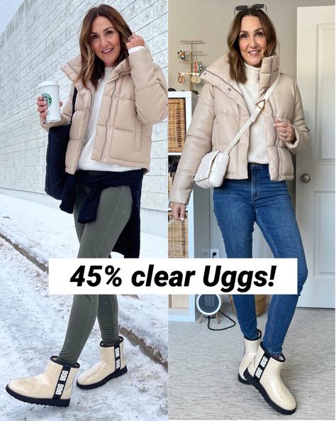 Ugg Clear Mini Outfit, Clear Uggs Outfit, Clear Uggs, How To Wear Ugg Boots, Mini Uggs Outfit, Uggs Outfits, Outfit With Uggs, Clear Boots, Waterproof Uggs