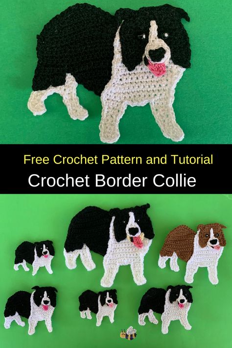 Border Collie Applique Pattern, Border Collie Crochet Pattern, Crochet Dog Applique Pattern Free, Crochet Dinosaur Patterns, Crochet Applique Patterns Free, Crochet Appliques, Crochet Embellishments, Crochet Border, Crochet Pig