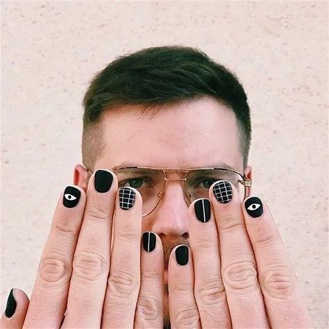 Men’s Nail Art Black, Black Nail Designs For Men, Mens Black Nails, Men Nails Black, Simple Male Nail Art, Mens Nails Art, Black Nails For Men, Nail Art For Men Black, Masculine Nail Art Men